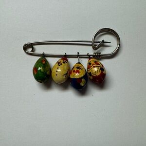 Vintage Christmas Russian Matryoshka Doll Safety Pin Brooch
